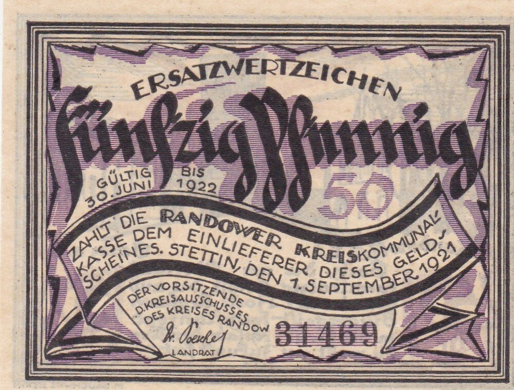 Германия (Веймарская Республика) Рандов 50 пфеннигов 1921 г. (№5)