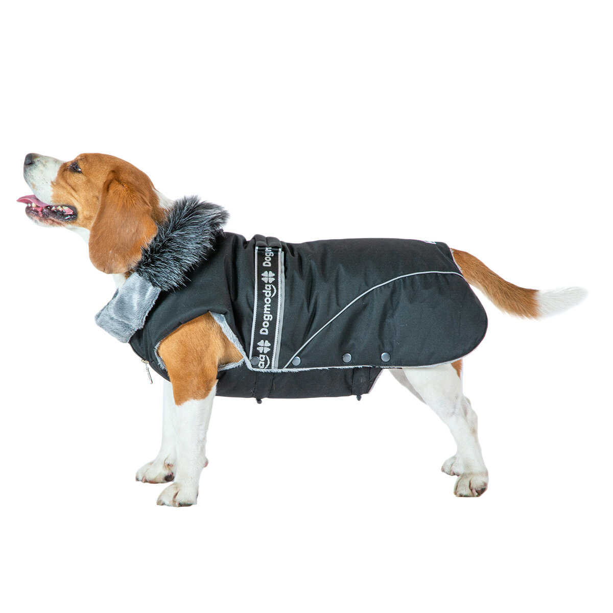 Попона для собак зимняя на синтепоне с мехом - черная, унисекср. 54 - фотография № 3