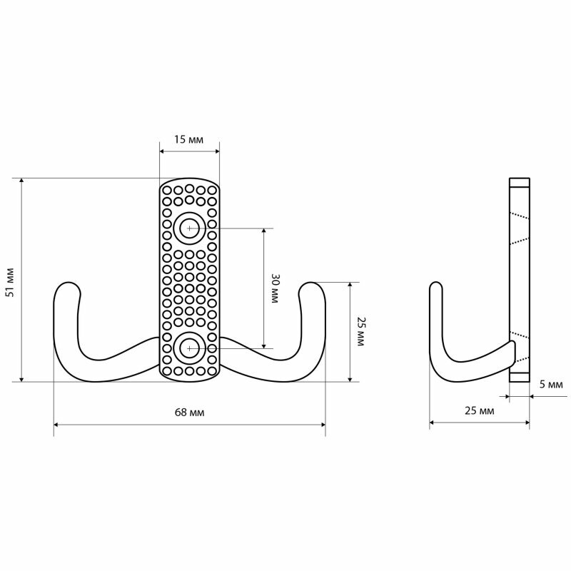 Вешалка настенная УЗК Крючок двухрожковый стандарт 011 B AC (10205),ст.медь - фотография № 4