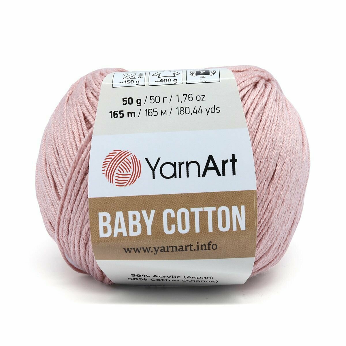 Пряжа YarnArt Baby Cotton -1 шт, 413 розовый, 165 м/50 г, 50% хлопок, 50% акрил /ярнарт беби коттон/