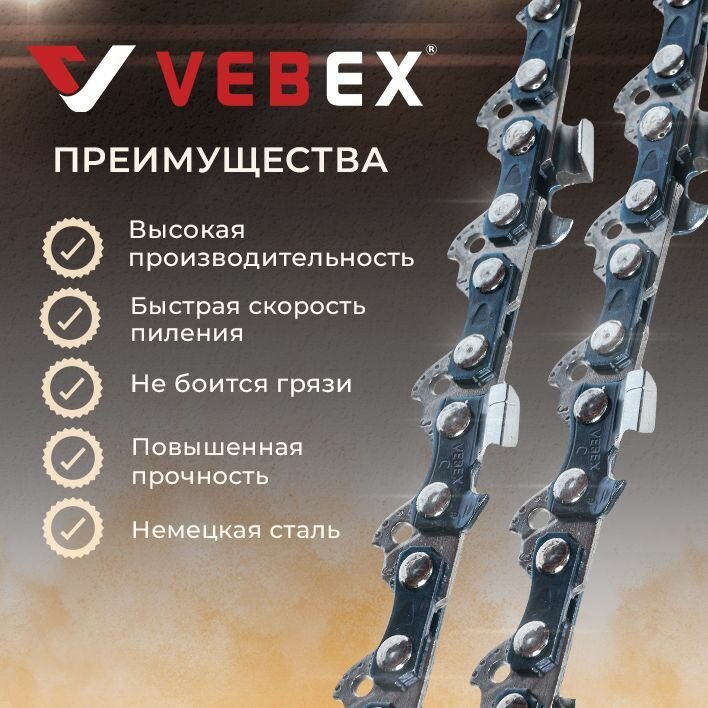 Цепь пильная / цепь для бензопилы 64 звена паз 13 шаг 3/8 шина 18" (45) VEBEX