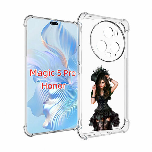 Чехол MyPads стройная-девушка-в-черном-платье для Honor Magic 5 Pro задняя-панель-накладка-бампер