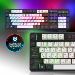 Клавиатура игровая Defender Dark Knight GK-077 RU, бело-чёрная, радужная подсветка, мембранная, кабель 1.5 м