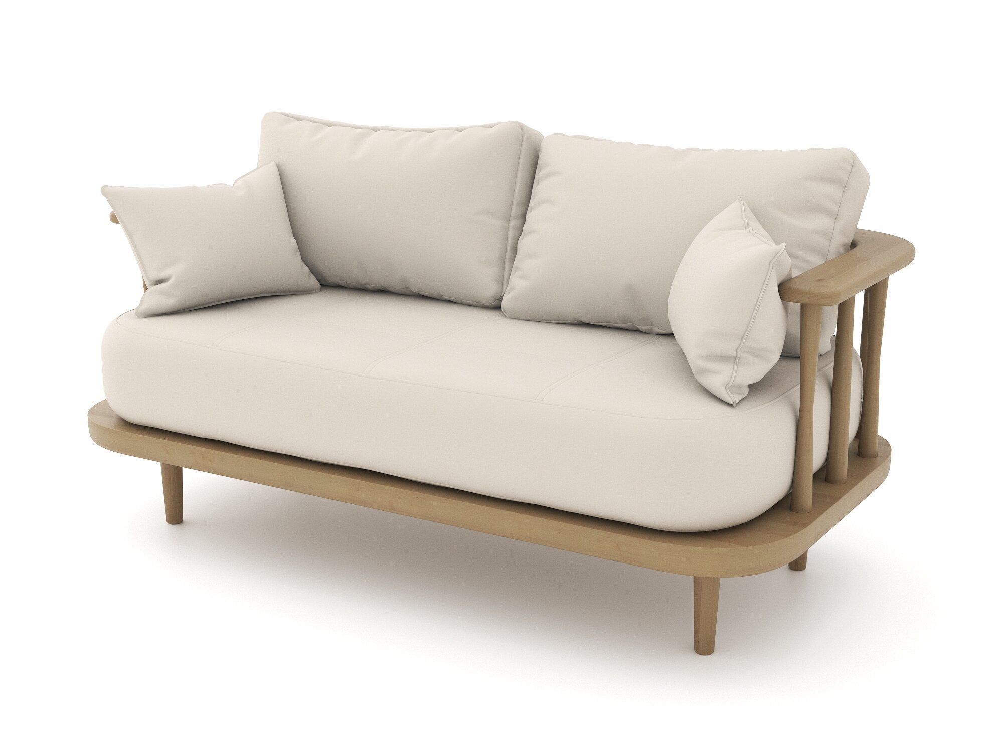 Деревянный диван Soft Element Ламе, двухместный, велюр, светло-бежевый, стиль скандинавский лофт, на кухню, в офис, на дачу, в баню