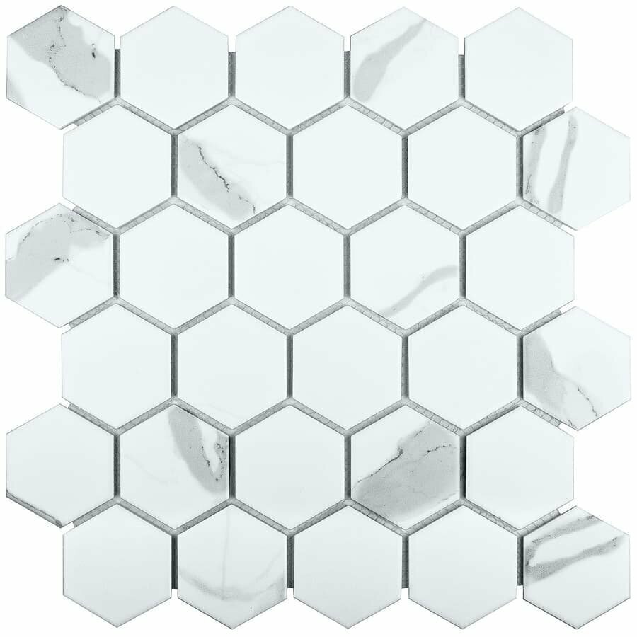 фото Мозаика керамическая чип small 57x51 Hexagon Matt Carrara Starmosaic 278х265/6, упаковка 20 листов / 1.47 кв. м