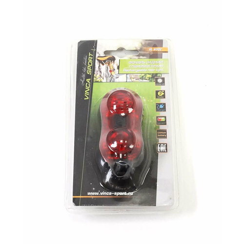 фото Фонарь задний vinca sport 2 диода, 4 режима работы, кабель usb для подзарядки, в инд. упаковке
