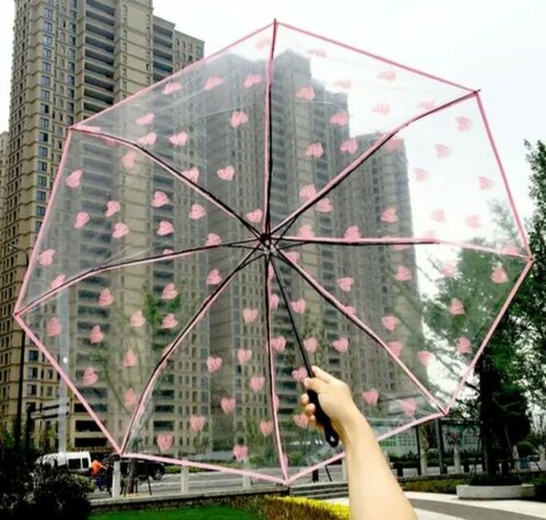 Зонт механика, 3 сложения, купол 100 см, 8 спиц, прозрачный, для женщин, розовый, бесцветный