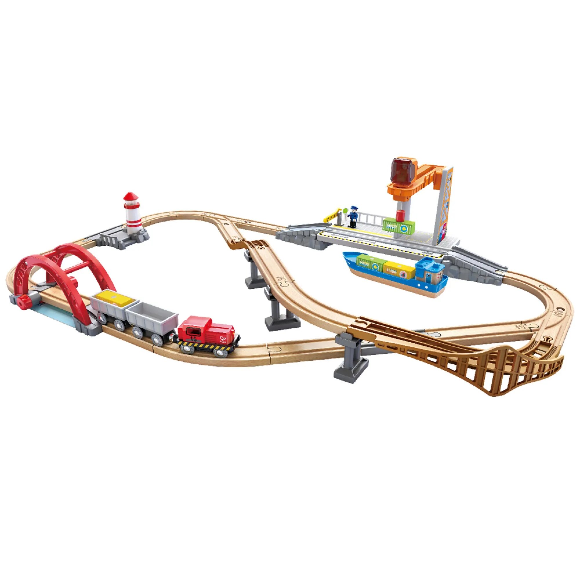 Игровой набор железной дороги Hape "Доставки груза в порту" E3790_HP - фото №10