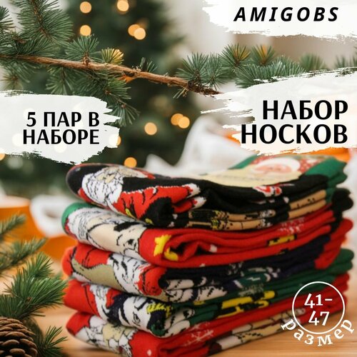 фото Носки amigobs, 5 пар, размер 41-47, зеленый, черный, красный
