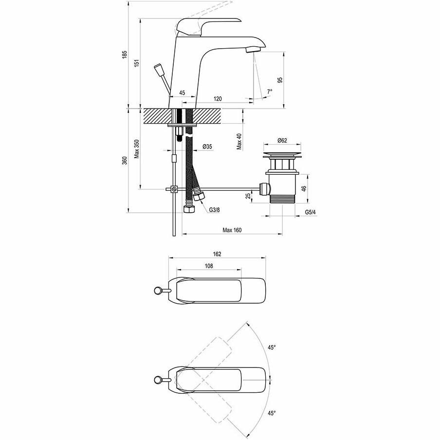 Смеситель для раковины Ravak Flat FL 013.00 (X070117) с донным клапаном, хром