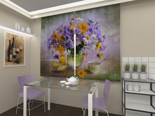 Изображение товара Фотошторы кухонные Арт Паула Букет луговых цветов Габардин В: 170 см Ш: 2*145 = 290 см