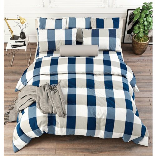 30PP/kletka/57 Постельное белье евро, Поплин 100% хлопок ТМ 33 Перины (Простыня 215*240, Пододеяльник 200*215, 50*70-2 шт)