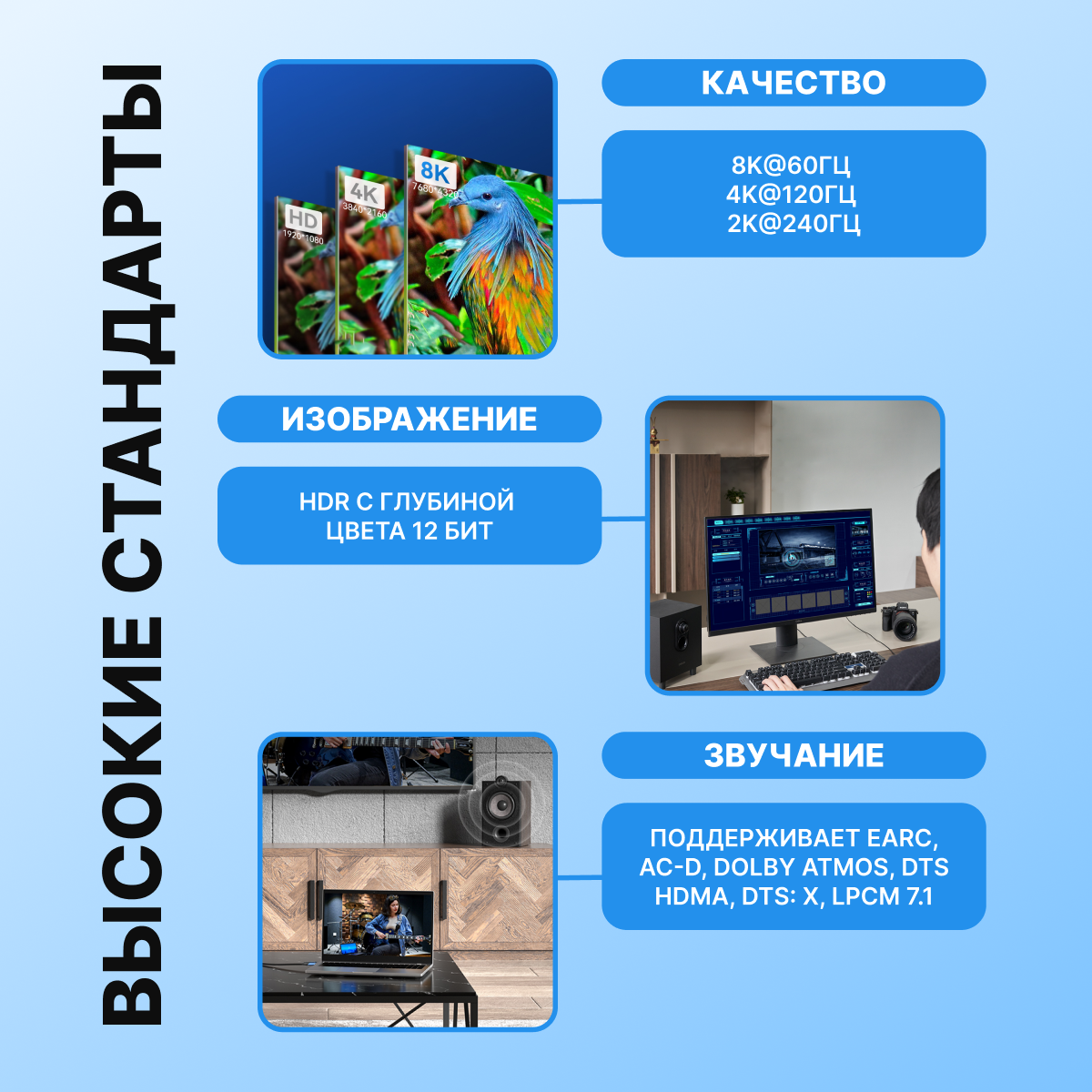 Кабель Vention HDMI Ultra High Speed v2.1 with Ethernet 19M/19M - 1.5м Кабель Vention HDMI Ultra High Speed v2.1 with Ethernet 19M / 19M - 1.5м (ALGLG) - фото №6