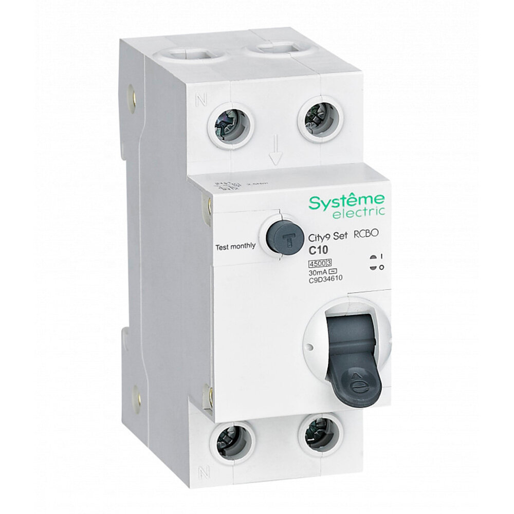 Автомат дифференциальный Systeme Electric City9 Set АВДТ 10А 30 мА 1P+N тип АС 45 кА (C9D34610)