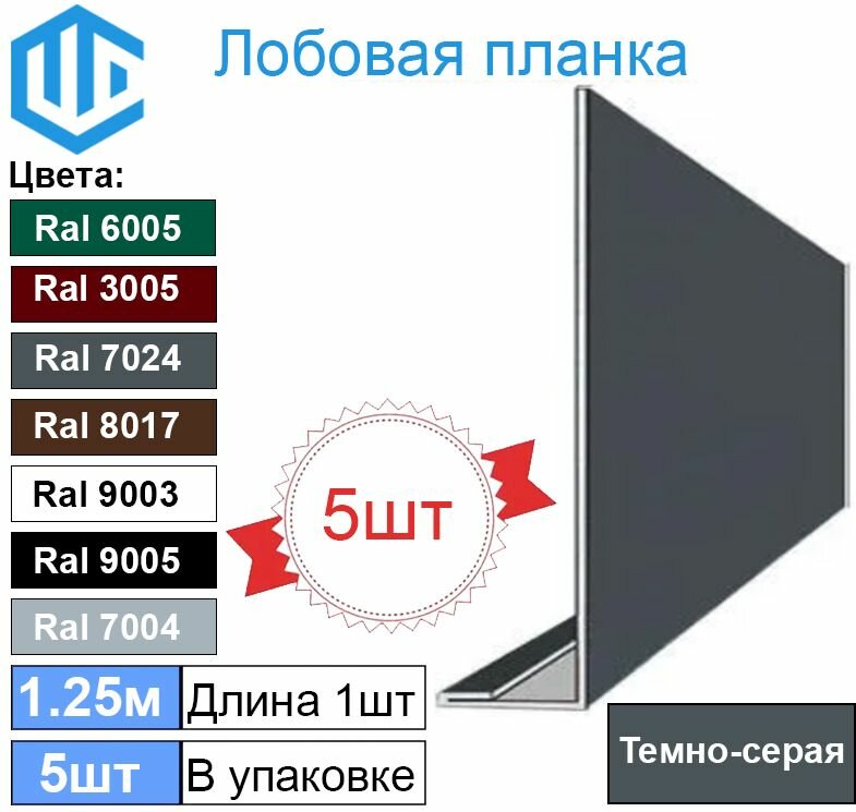 Лобовая планка кровли (100мм) Ral 7024 ( 5 шт ) 1.25м