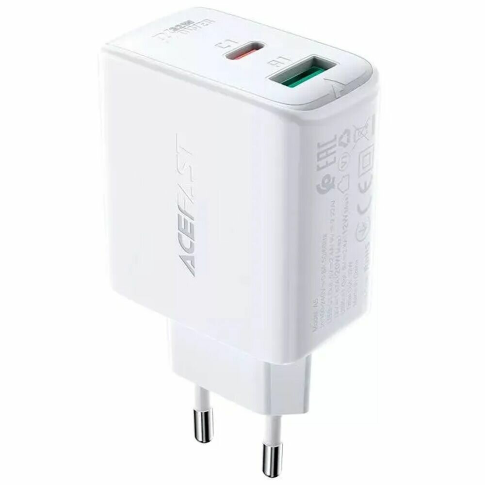 Зарядное устройство сетевое ACEFAST PD50W GaN USB-C+USB-C dual port charger (EU). Цвет: белый - фото №13