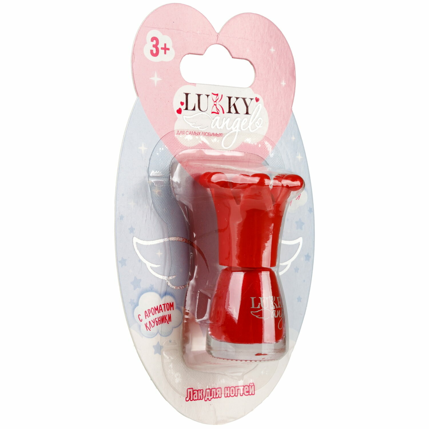 фото Lukky Angel Лак д. ногтей, смываемый водой, цвет красный перламутр, с ароматом клубники, 5 ml, блистер