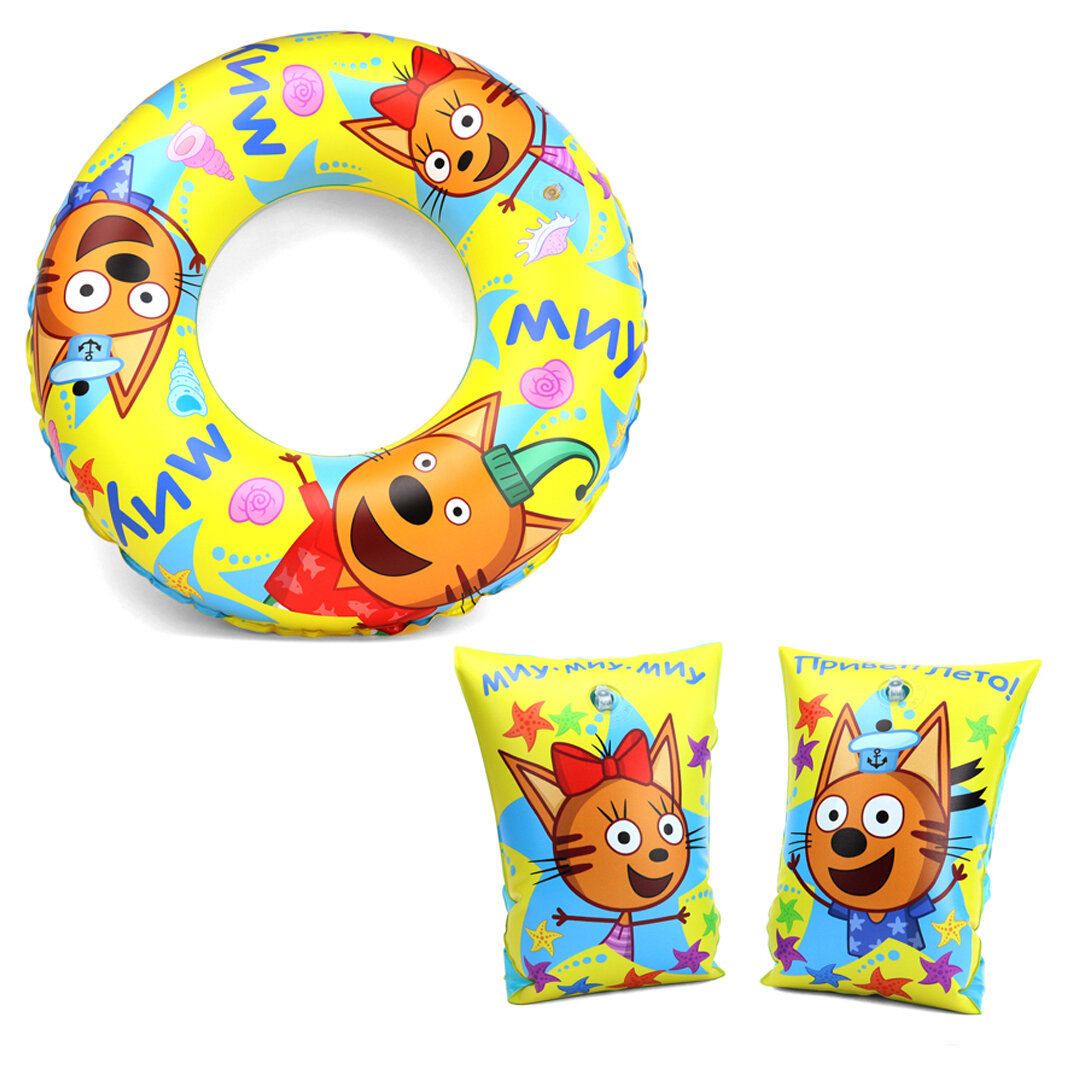 фото Набор детский для плавания ND Play "Три кота и море приключений" Привет! Лето! (нарукавники, круг 60 см)