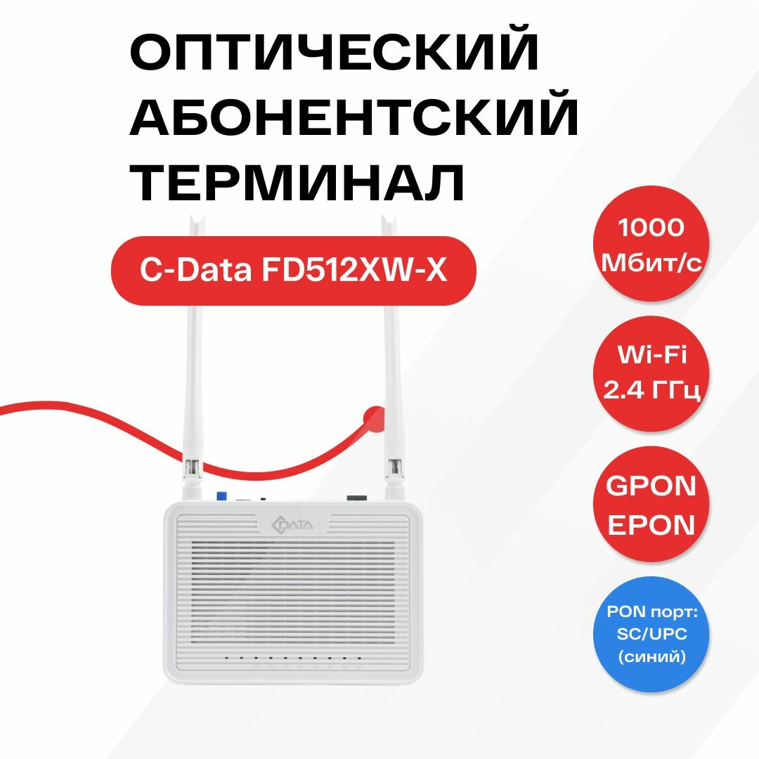 Оптический абонентский терминал C-Data xPON ONT FD512XW-X (Порт: SC/UPC (синий)), Wi-Fi (2,4 ГГц)