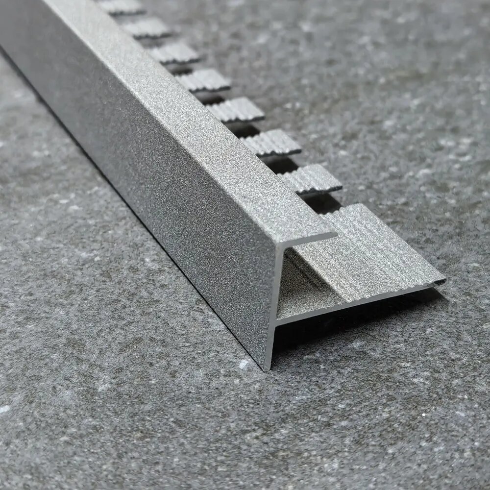 Профиль F-образный алюминиевый для плитки 10мм 2,7м Серый муар