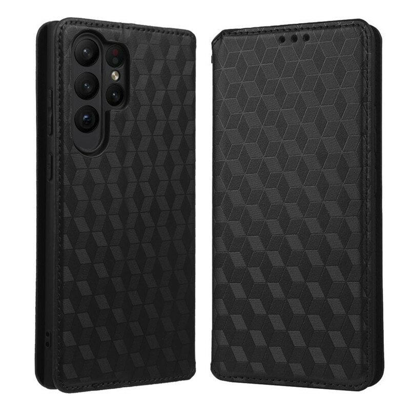 Чехол-книжка MyPads Elegante pattern Rombo для Samsung Galaxy S23 Plus + из качественной импортной эко-кожи буйвола с 3d узором черный с магнитной .