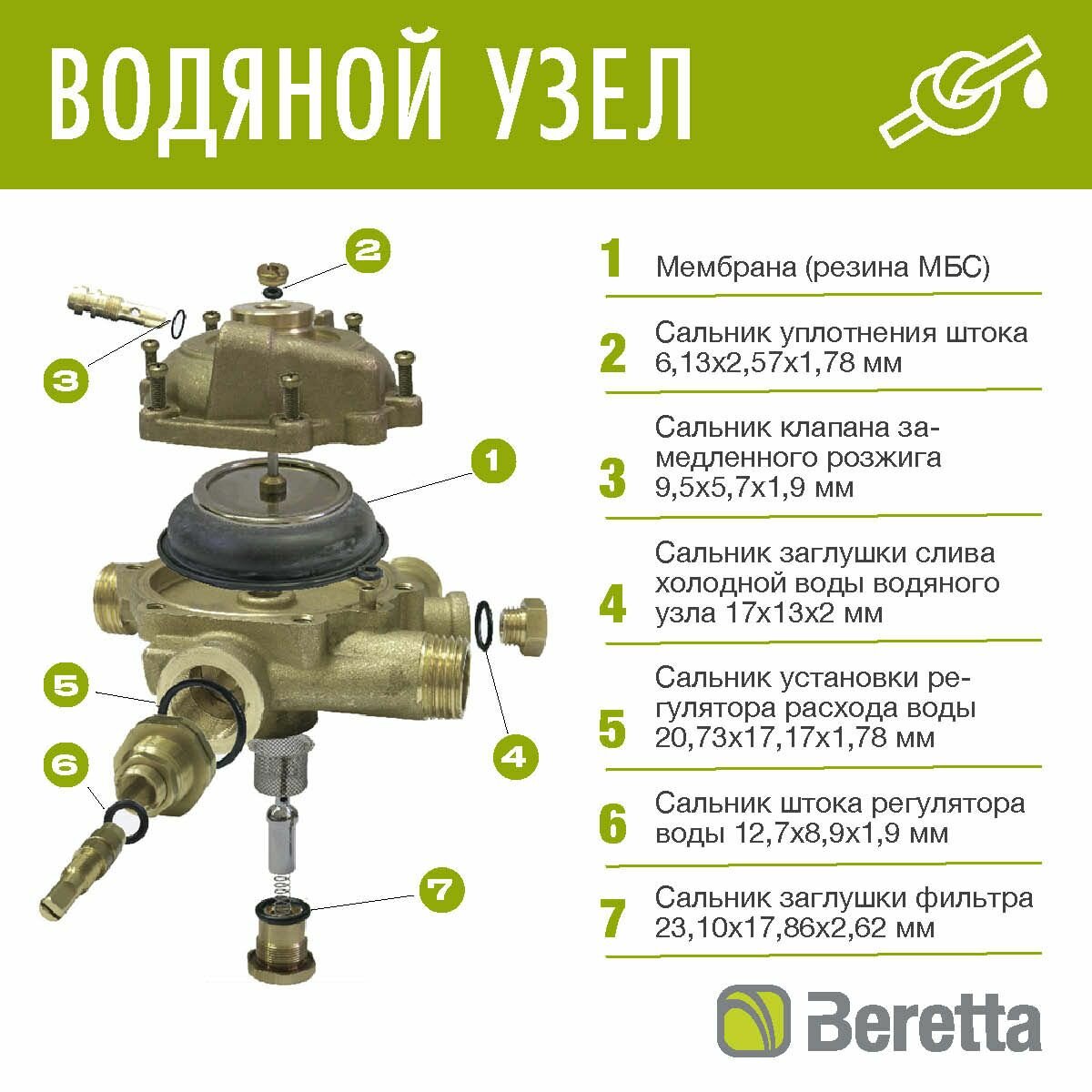 Мембрана. Ремкомплект газовой колонки Beretta Idrabagno 11, 14, 17 — фото 1