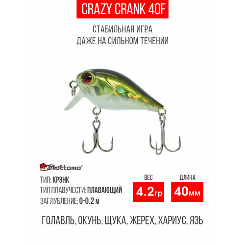 Воблер для рыбалки Mottomo Crazy Crank 40F 4,2g кренк плавающий для спиннинга, троллинга. Приманка язя, щуку Dark Silver Shine