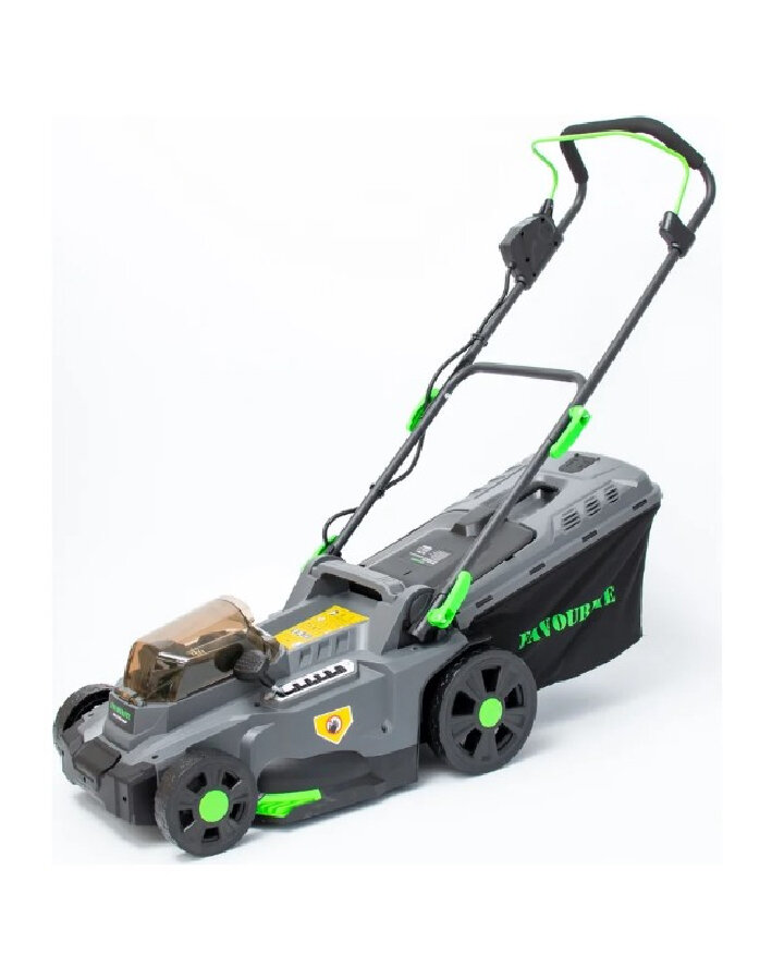 фото Газонокосилка аккумуляторная FAVOURITE Li-ion, 21+21 В, 4 Ач, 2900 об/мин, 25-75 мм, 37 см, 35 л, 6 уровней кошения, мульчирование, бесщёточный двигатель OBS 21 WET PROF