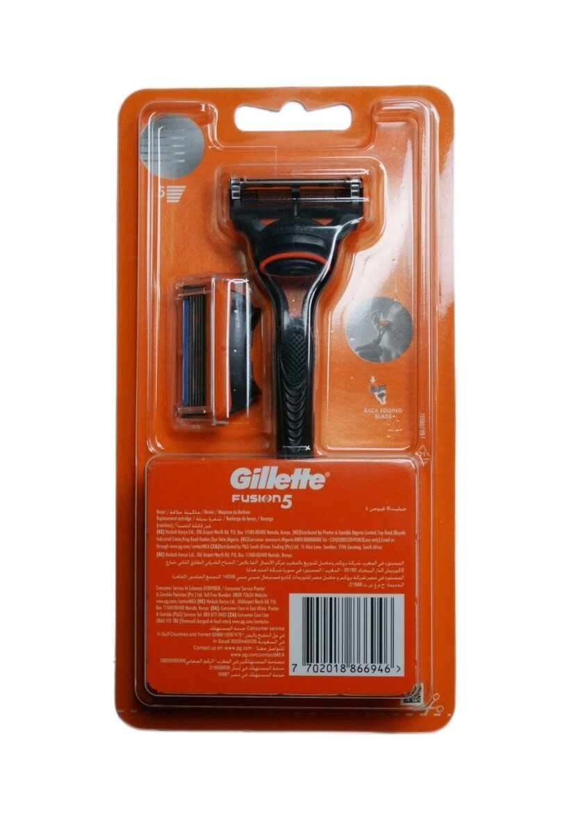 Gillette Fusion5 Мужская Бритва , 2 кассеты, с 5 лезвиями, с уменьшающими трение лезвиями, с точным триммером