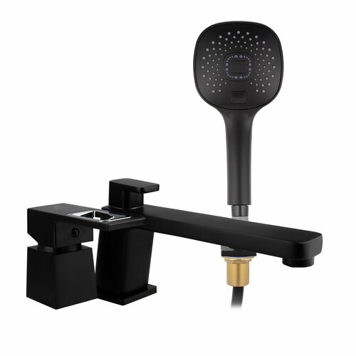 Смеситель для ванны тройной врезной латунный, черный