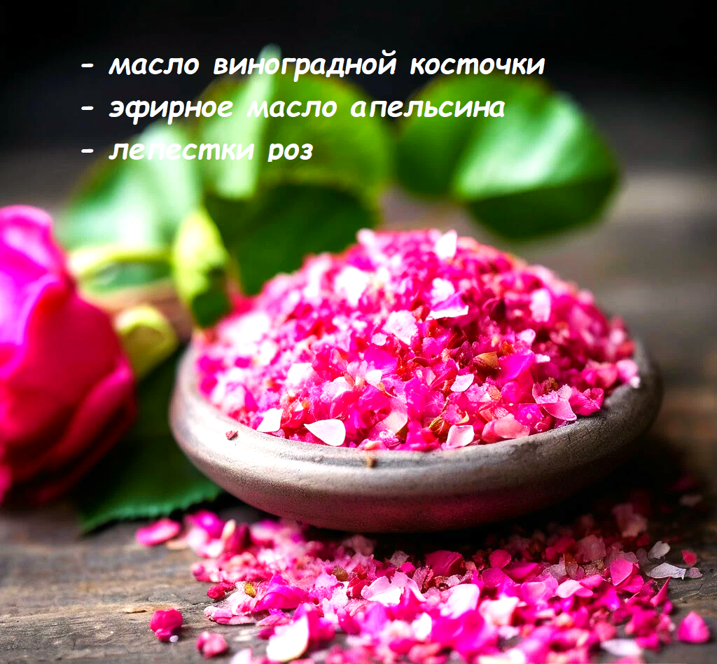 Соль для ванны с лепестками роз весом 500 грамм.