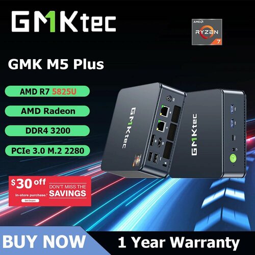 GMKtec M5 Plus AMD Ryzen 7 5825U Мини-ПК, 32GB DDR4 1TB SSD, Black, EU