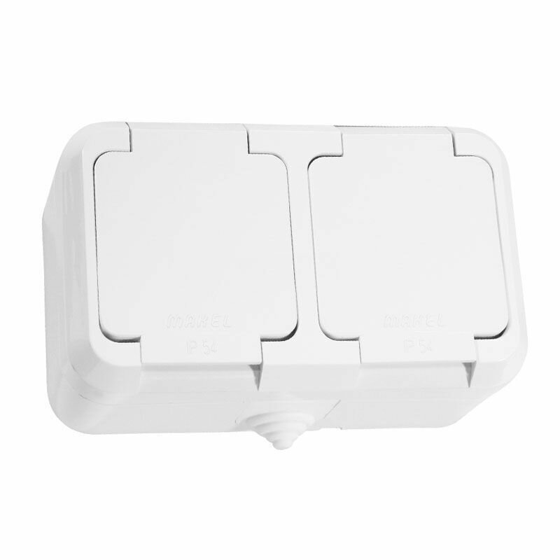 Розетка Makel с крышкой двойная IP44 белая