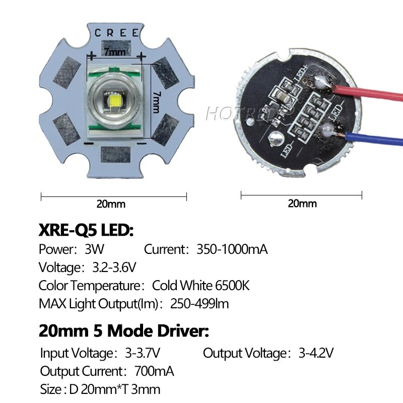 LED драйверы для фонарика HotRed 5 режимов 17мм 20мм 22мм XRE and 20mm Driver
