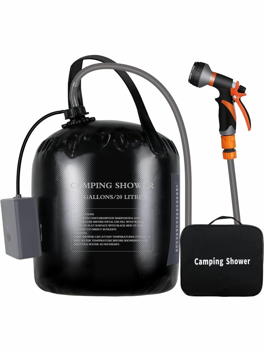 Портативный походный душ 20 литров солнечный нагрев черная подушка из ПВХ встроенный термометр для пляжа кемпинга походов