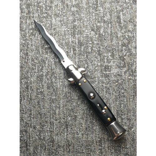 Нож складной, автоматический АКС-001 (черный, лезвие Фламберг) 22 см