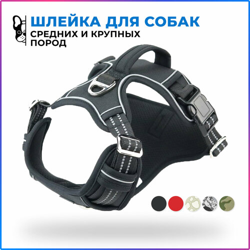 Шлейка прогулочная для собак средних и крупных пород / черный / размер M