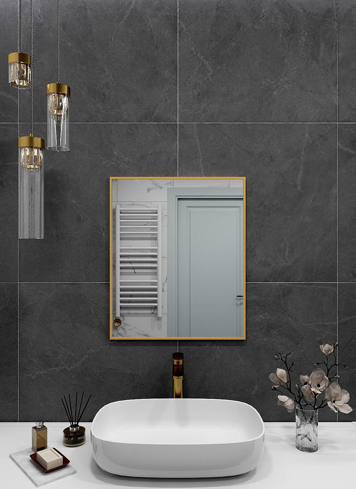 Зеркало настенное в алюминиевой раме BLX MIRROR 70х50 см. Золото