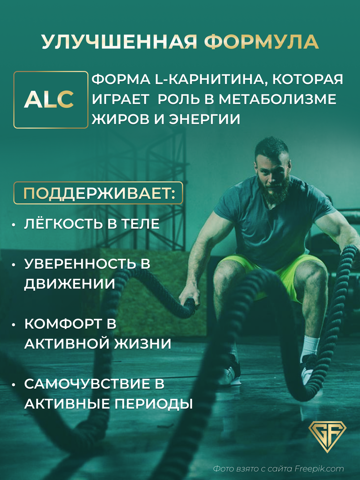 Изображение Ацетил L-Карнитин 1200 мг GraFLab, для энергии, мозга и метаболизма, 60 капсул
