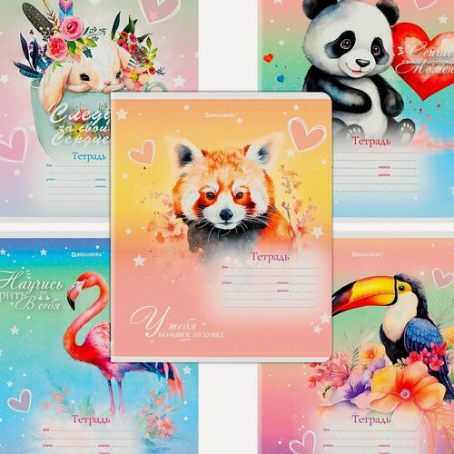 Изображение товара Тетрадь школьная 12л, А5 Brauberg "Зверушки" (клетка, скрепка, обложка картон) (107264), 20шт.