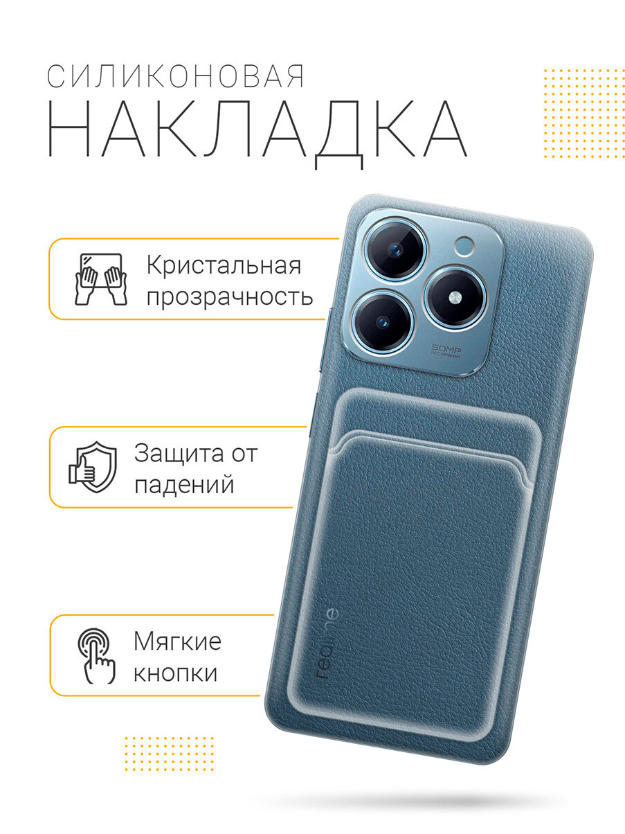 Силиконовый чехол на Realme C61 / C63 с карманом для карты прозрачный — фото 1