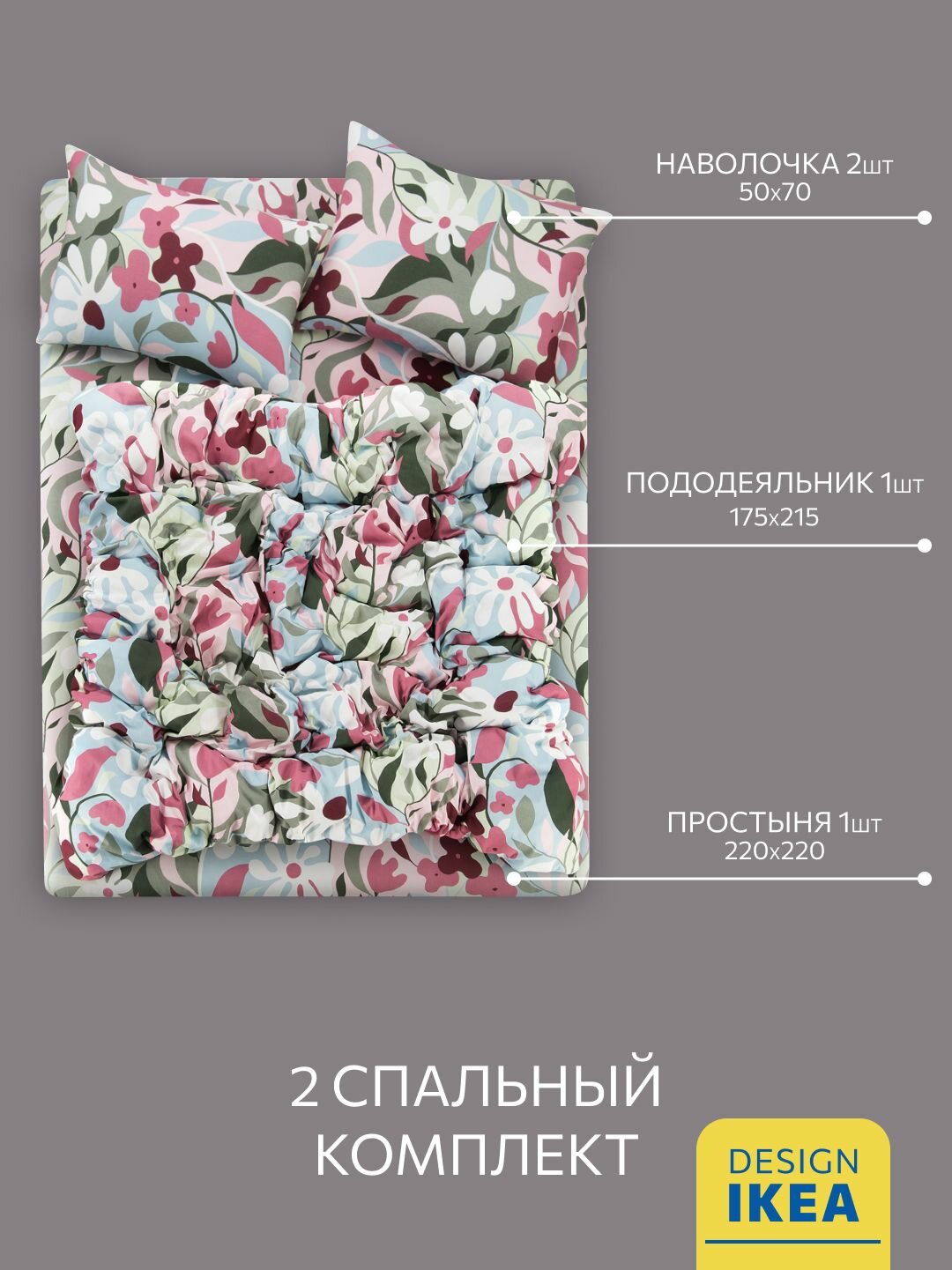 Постельное белье, Бязь, 2х спальное, 2 наволочки 50х70, GM, Korskovall 100% хлопок IKEA, — фото 1
