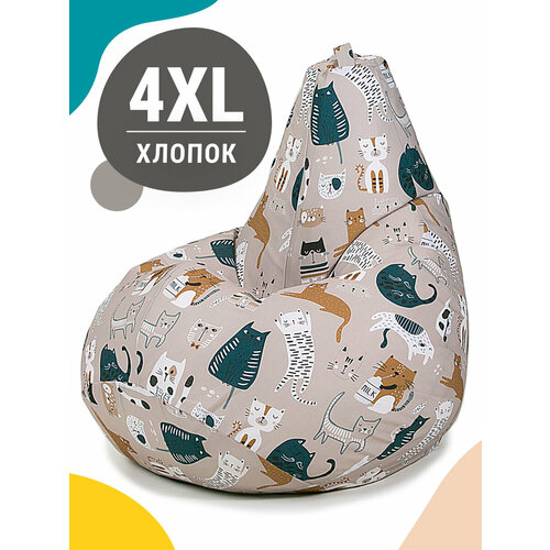 фото Кресло мешок mypuff кресло груша, размер xxxxl комфорт, мебельный хлопок, коты непоседы бежевые