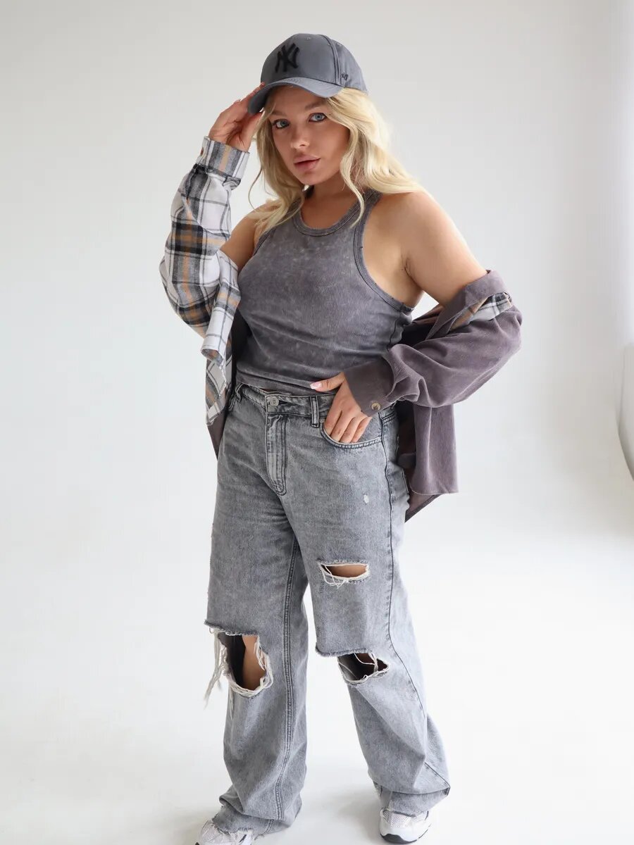 Рубашка Lady Gina вельветовая в клетку оверсайз, размер 54-56, черный, белый, коричневый, серый — фото 1