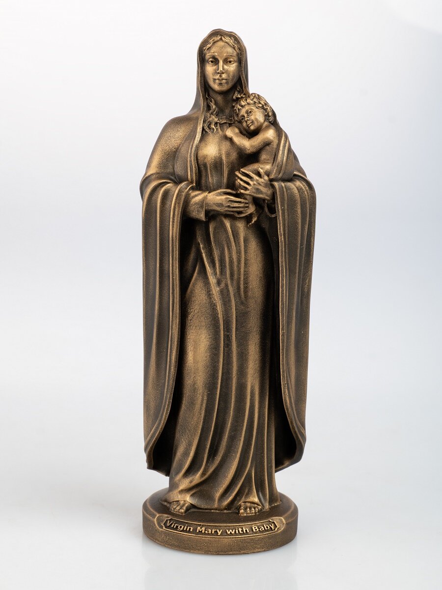 Статуэтка Дева Мария с младенцем, 19см, литьевой мрамор, цвет патина бронза