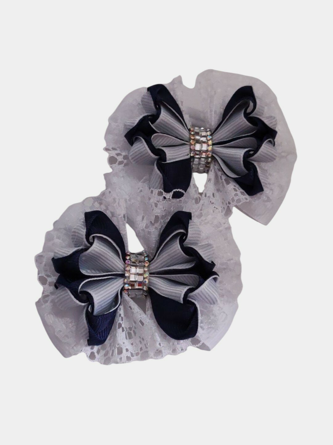 Бантики из репсовой ленты и кружева для девочек, 2 шт, синий — фото 1