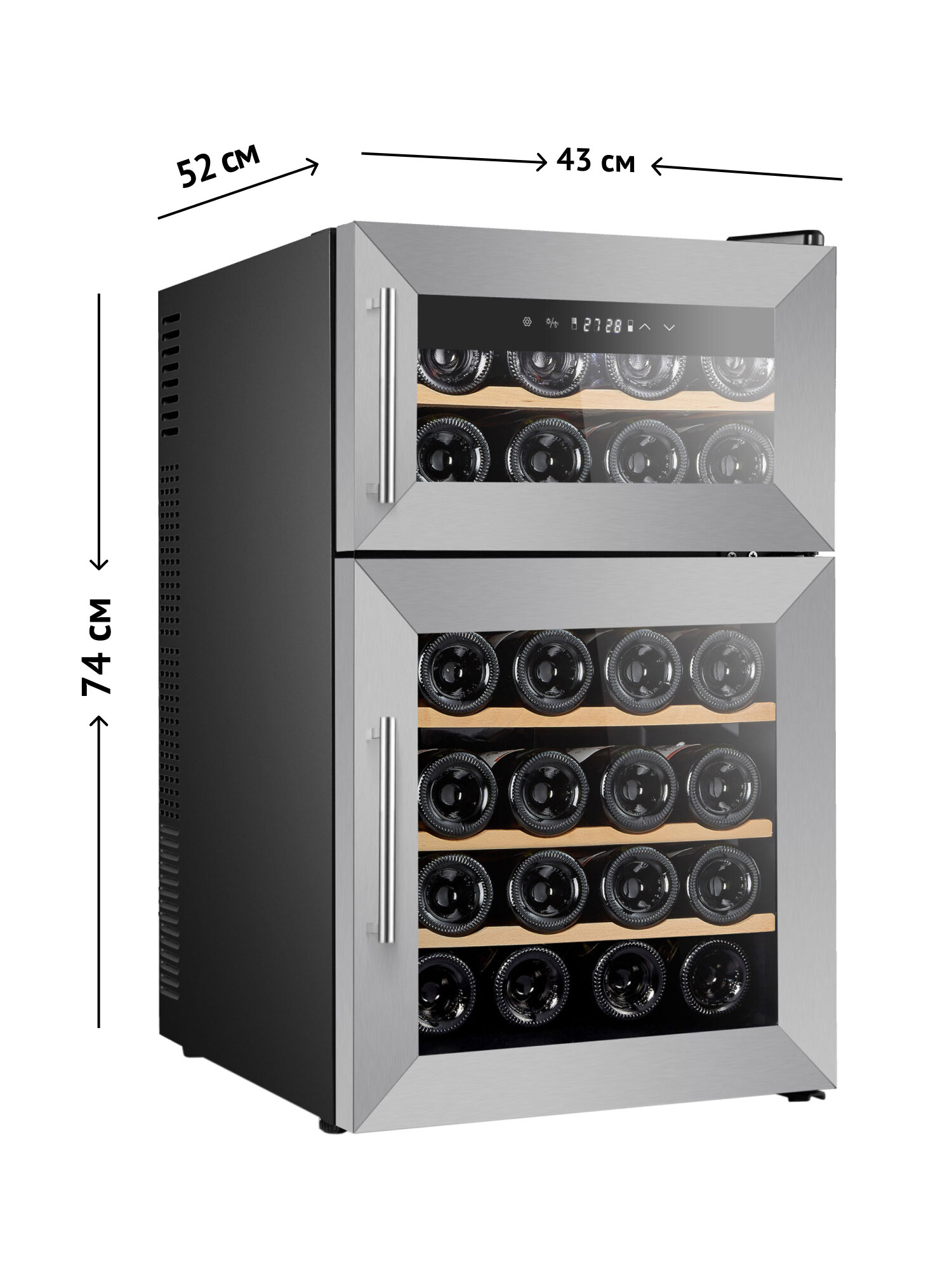 Изображение Винный шкаф TESLER WCD-242, 2-дверный, 2 температурные зоны, LED дисплей, сенсорное управление, 24 бут, деревянные полки