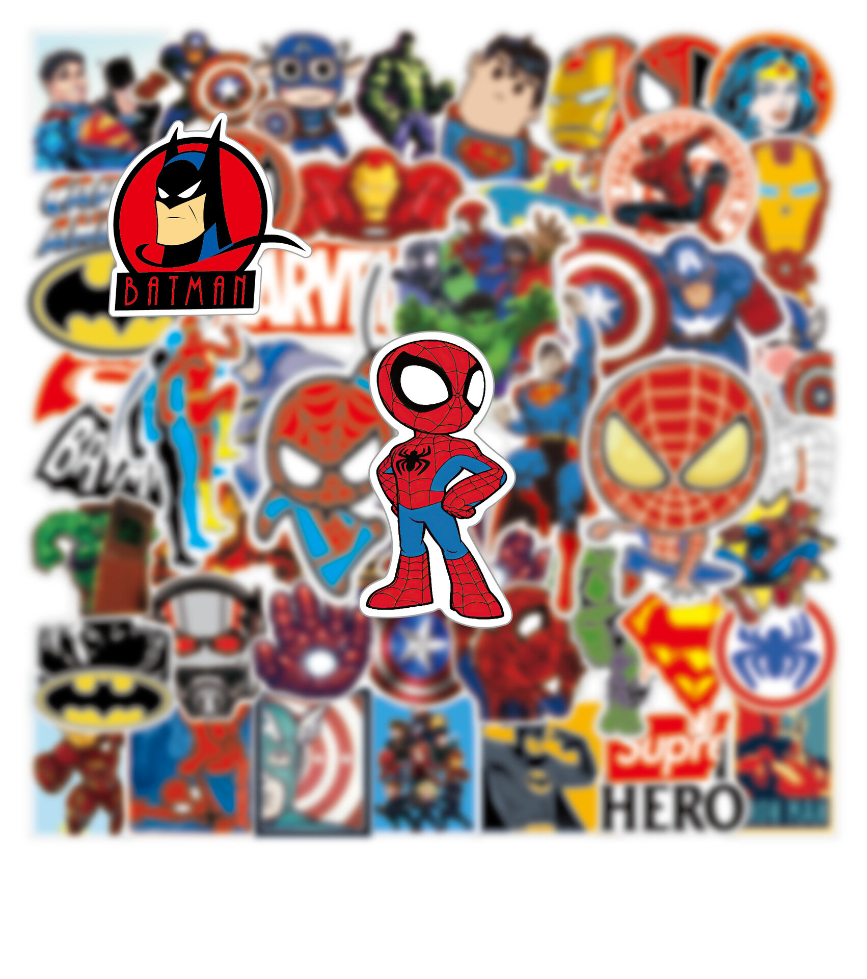Наклейки для ноутбука, телефона, блокнотов, тетрадей и декора, набор 50 шт, более 10 видов, MARVEL — фото 1