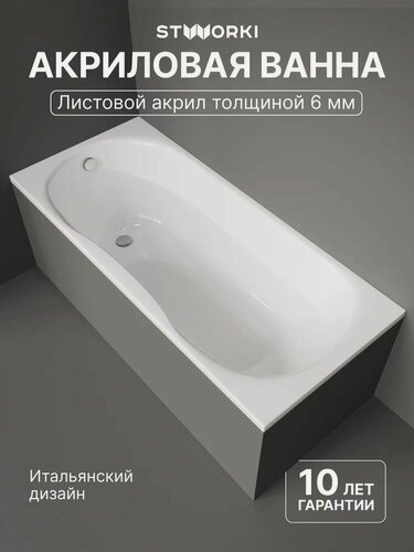 Изображение товара Акриловая ванна STWORKI Хальмстад 170x75, с каркасом, пристенная, белая, глянцевая, прямоугольная