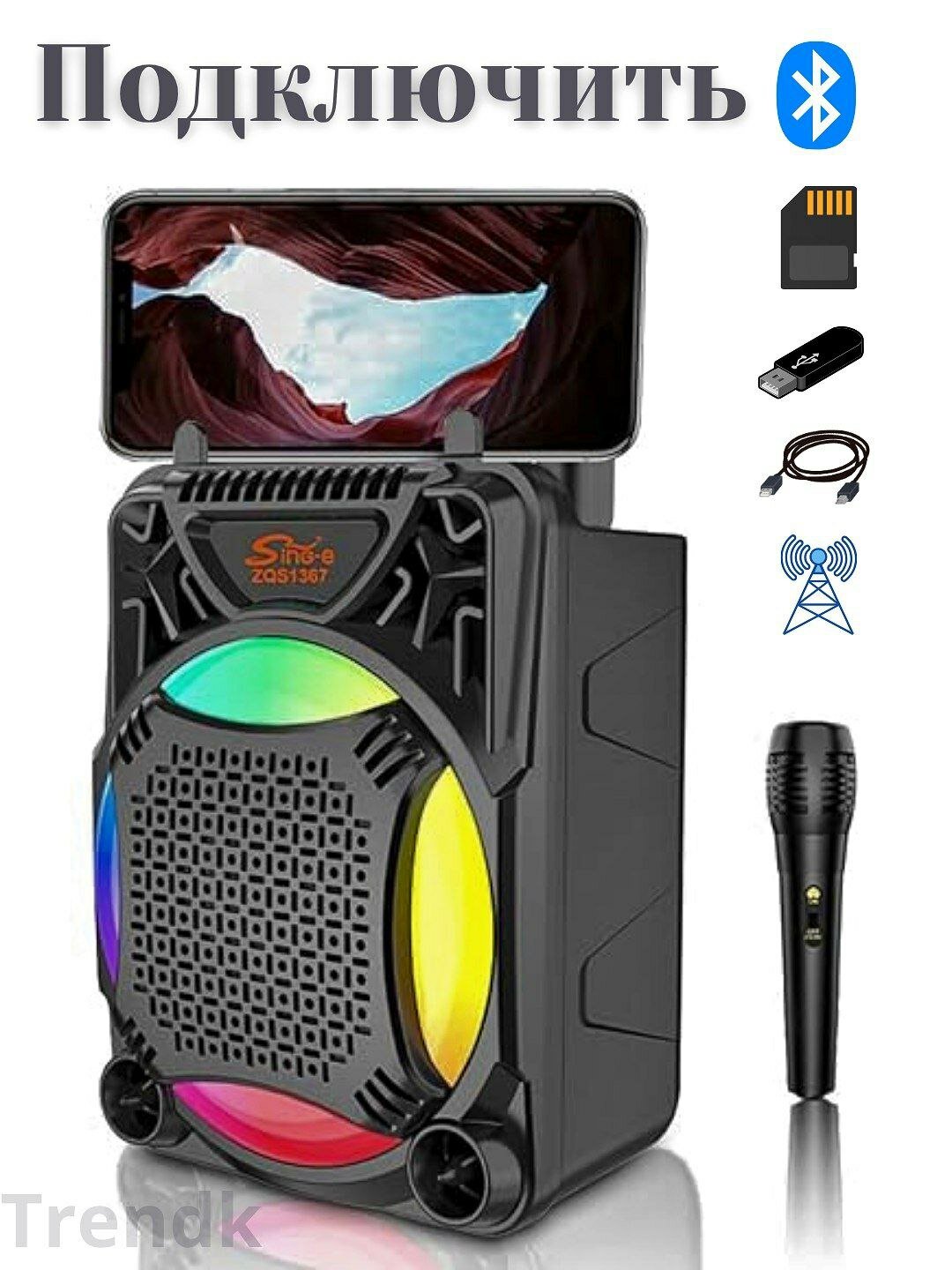 Караоке-колонка Sing-e "ZQS13167", с микрофоном, Bluetooth 5.0, 5Вт
